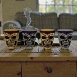 Vintage Easter Unlimited Skull Halloween Shot Glasses Set Of 4 (2.25" Tall)